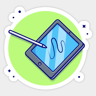 Tablet And Stylus Pencil Cartoon Vector Icon Illustration Sticker